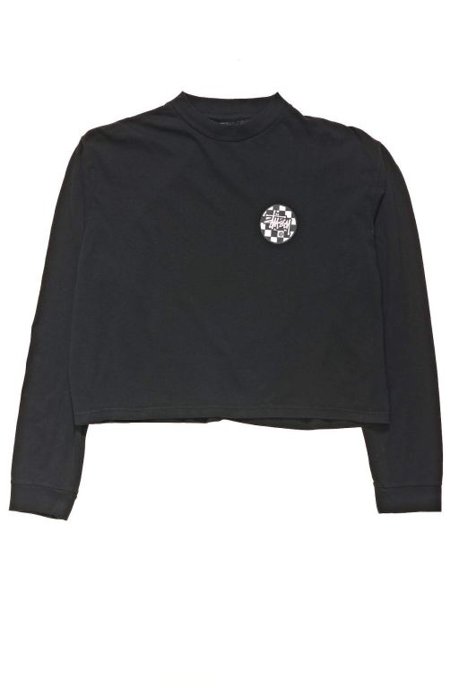 Stussy Womens Chequer Dot LS Boxy Long Sleeve T Shirt Black - OTRQI7032